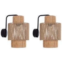 WANDLAMPE 2er Set Naturfarben/Schwarz Jamma - Schwarz/Naturfarben, Naturmaterialien (30/36/24cm) - Beliani