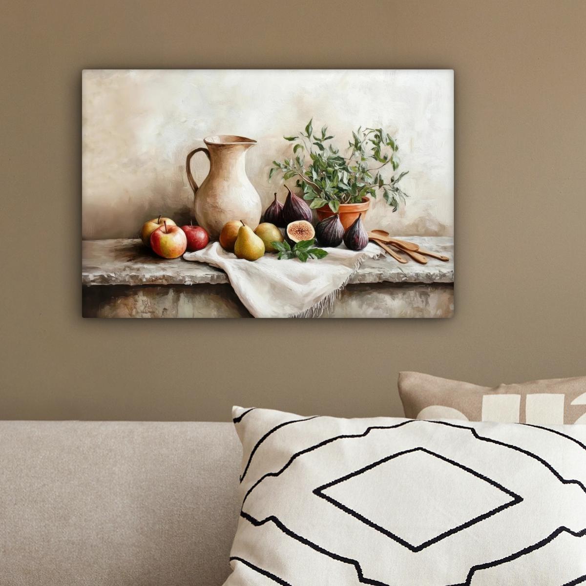 LEINWANDBILD Obst - Kräuter - Ländlich Deko Schlafzimmer 30x20 cm - Naturfarben, Textil (30/20cm) - MuchoWow