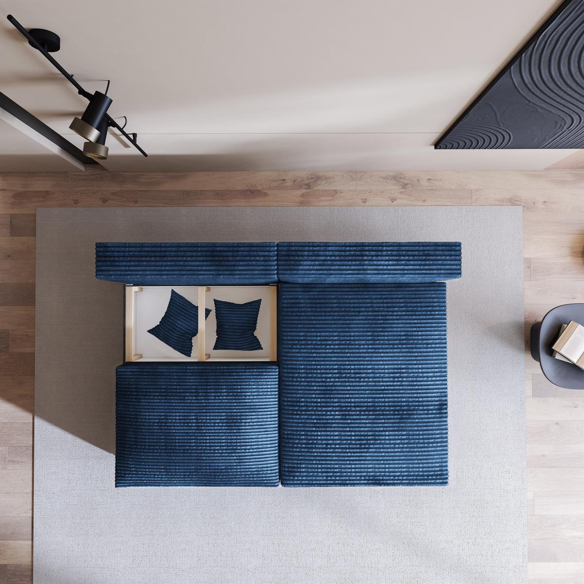 ECKSOFA FIORO Blau Kordstoff mit Schlaffunktion - Blau, Holz (204/148cm) - MASSENO