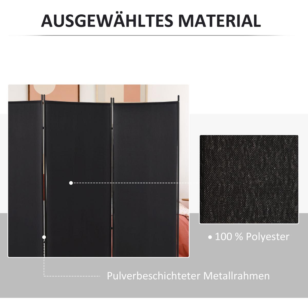 PARAVANT aus Polyester und Metall Schwarz - Schwarz, Metall (50/182cm) - HOMCOM