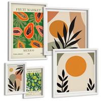BILDER SET 5er Set - 50x50 cm & 20x30 cm & 40x60 cm Weißer Rahmen - Fruchtmuster der italienischen Kultur - Weiß, Kunststoff (40/60cm) - TULUP