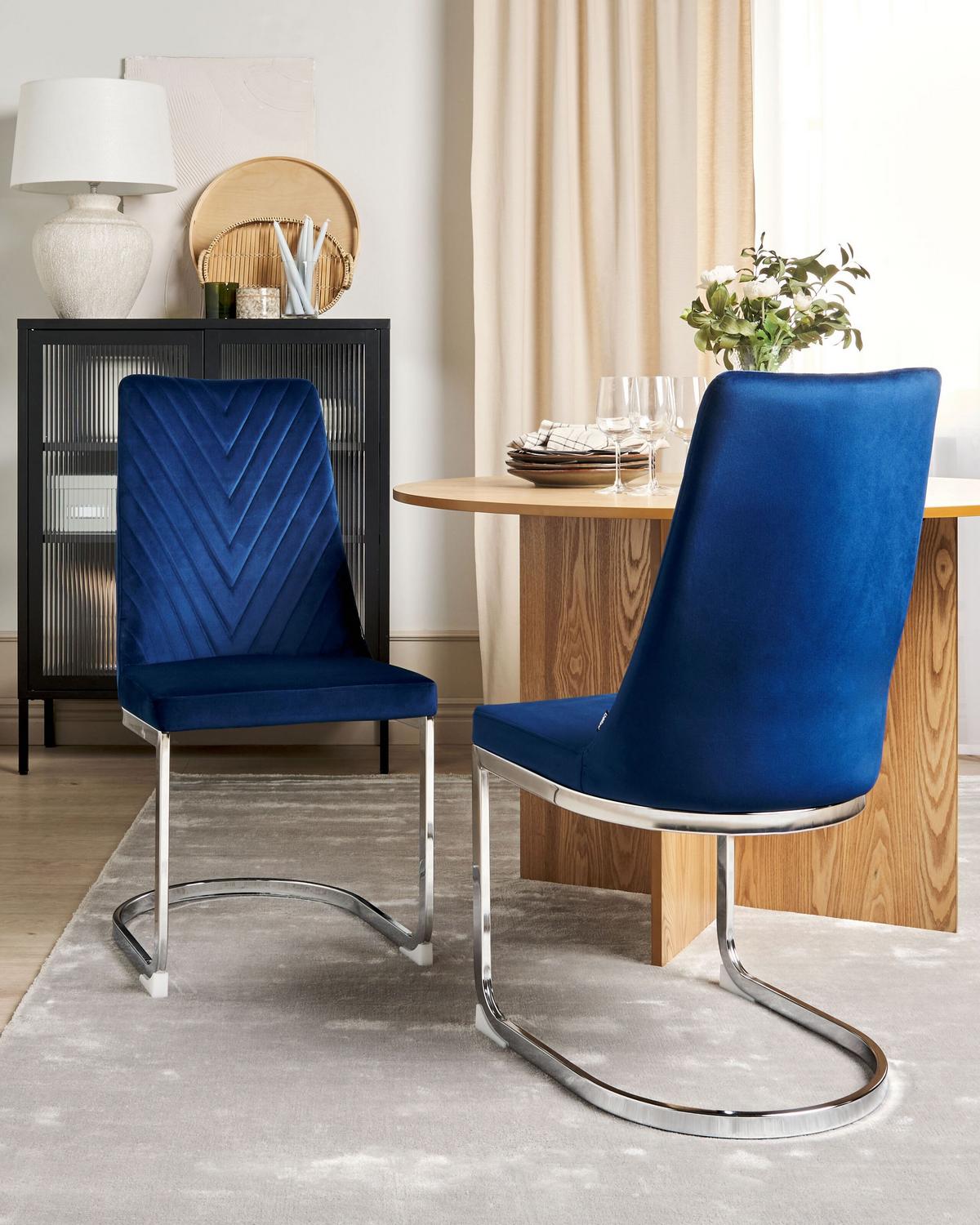 ESSZIMMERSTUHL 2er-Set Samtstoff kobaltblau Altoona - Blau/Silberfarben, Textil (46/96/58cm) - Beliani