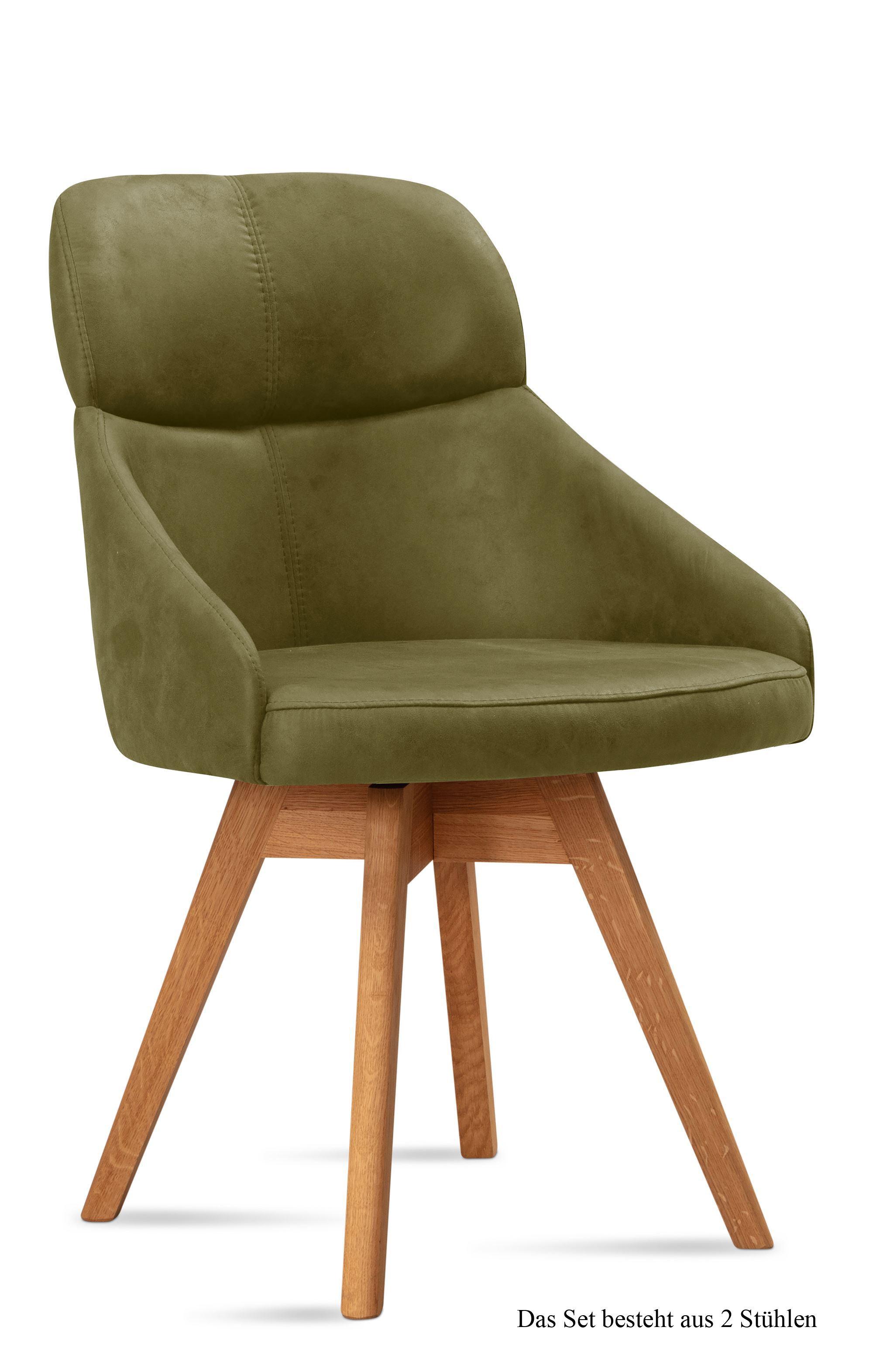 ESSZIMMERSTUHL drehbar (2er-Set) Drala 52x82x63 Eiche geölt/Olivgrün - Eichefarben/Olivgrün, Kunststoff (63/82/52cm) - 58aufmkessel