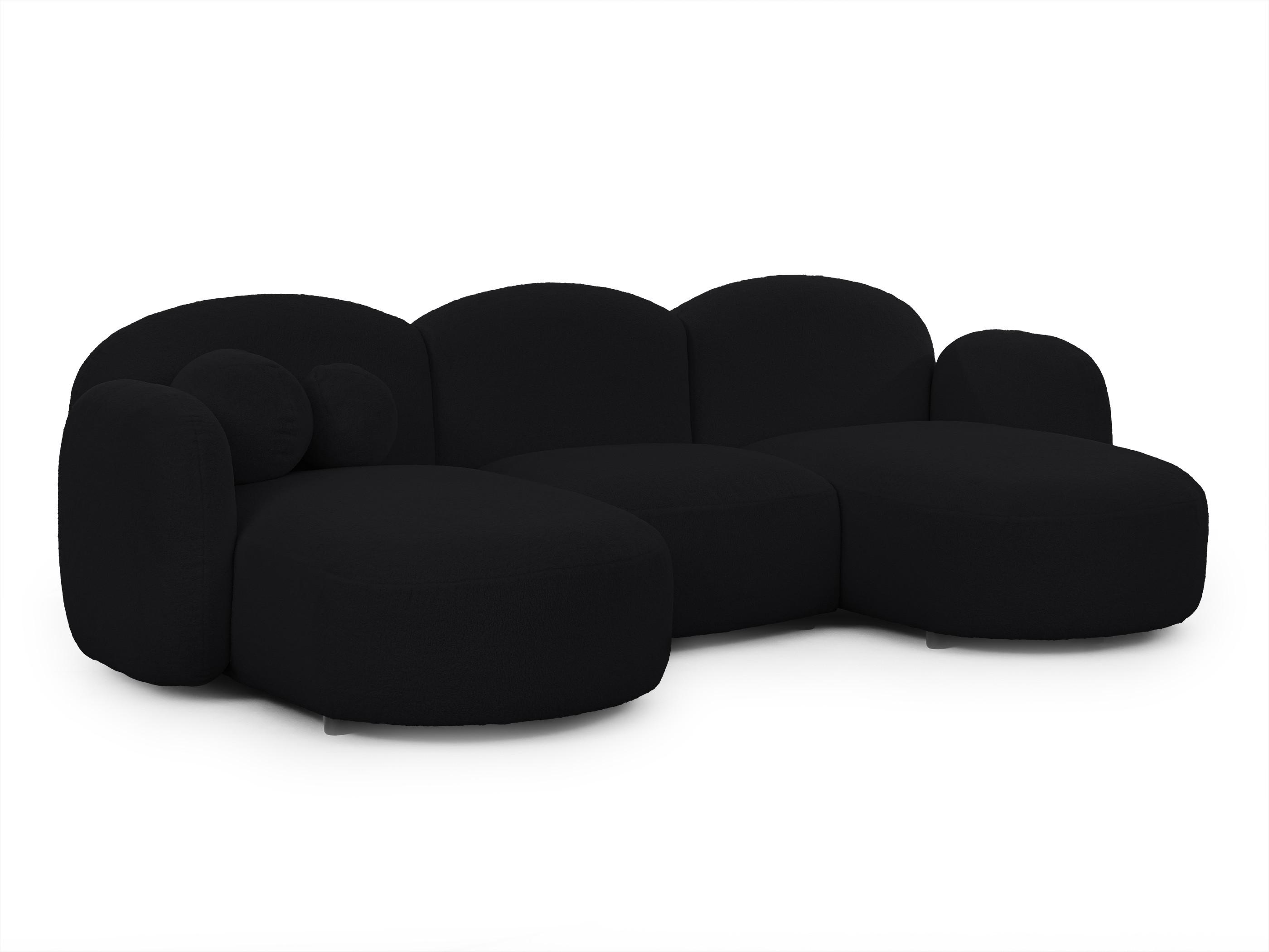 WOHNLANDSCHAFT Nuvola mit abgerundetem Design Schwarz Bouclé-Stoff - Schwarz, Holz/Kunststoff (268/80/146cm) - S-Style