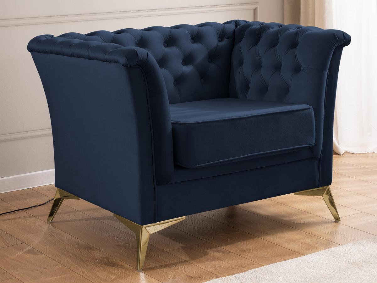 CHESTERFIELD-SESSEL Whitby Marineblau Samt mit goldenen Füßen - Goldfarben/Dunkelblau, Holz/Textil (116/78/82cm) - S-Style Möbel