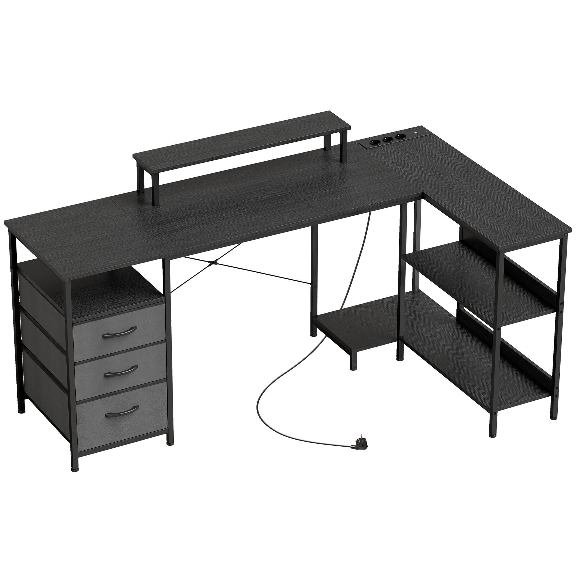 L-FÖRMIGER-SCHREIBTISCH Spanplatte Stahl Schwarz - Schwarz, Holzwerkstoff/Textil (170/100/91cm) - HOMCOM