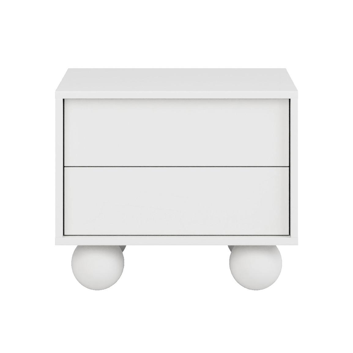 NACHTTISCH Adel mit 2 Schubladen und runden Füßen, 54 cm, Griffloss, Weiß - Weiß, Holzwerkstoff (54/35/38cm) - Beautysofa