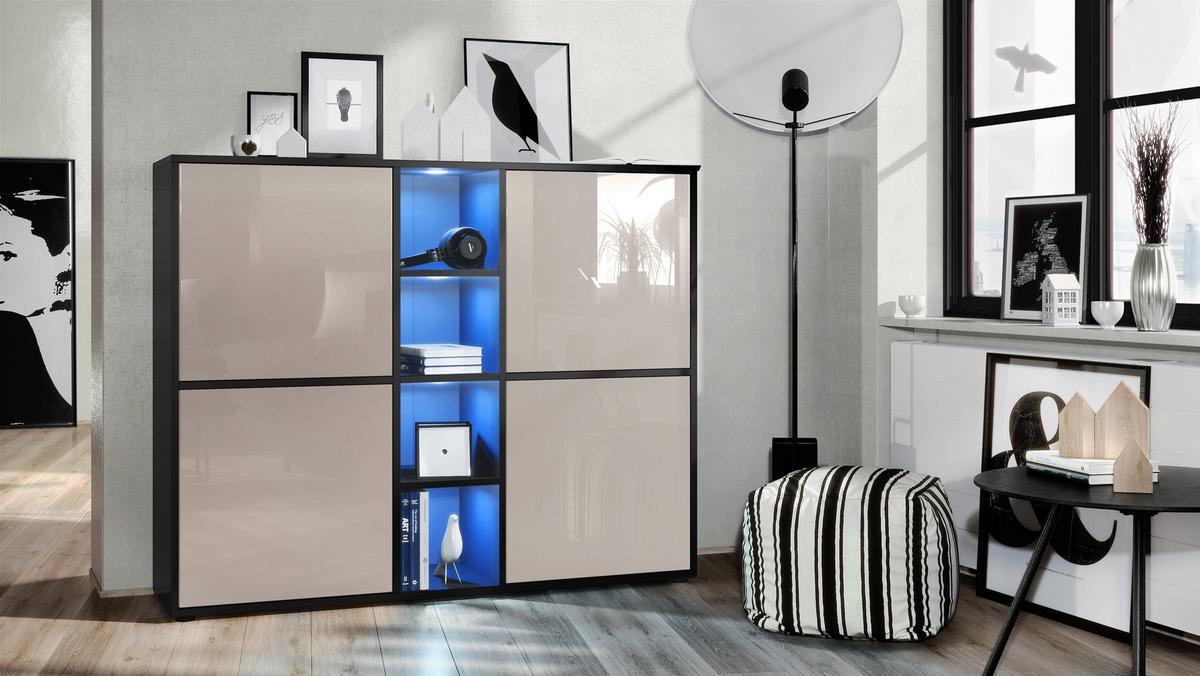 HIGHBOARD Cuba Türen in Sandgrau Hochglanz - Sandfarben, Holzwerkstoff (130.5/105.5/35.5cm) - Vladon
