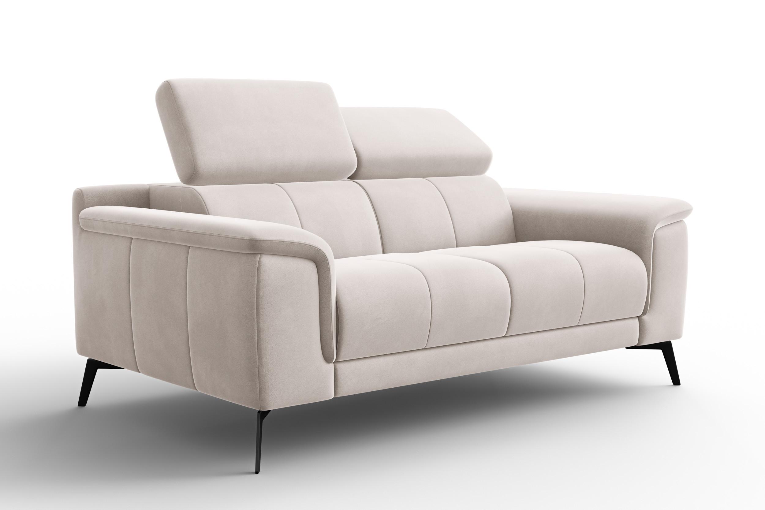 SOFA FIERO 2-Sitzer, Beiger Veloursstoff - Beige/Schwarz, Holz/Textil (170/82/103cm) - Courtois Laville