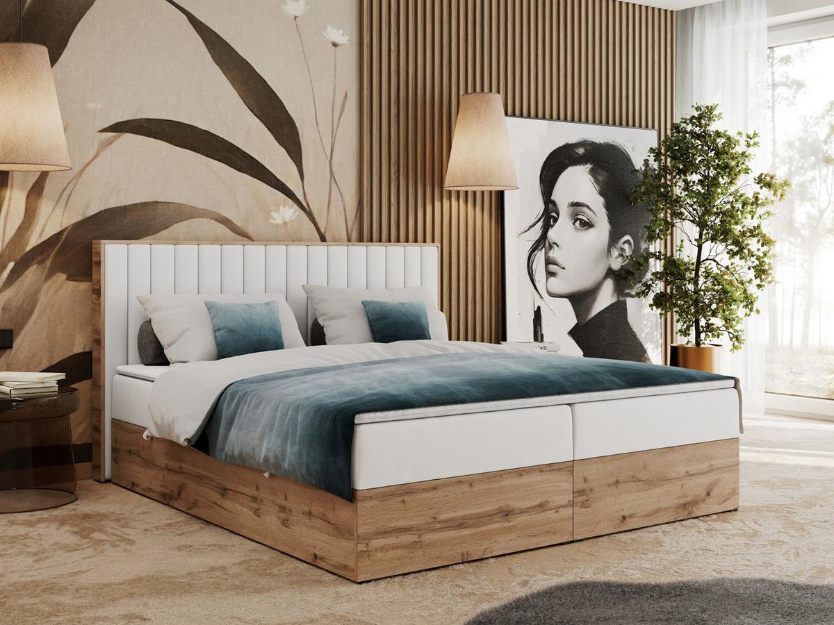 BOXBETT ALBERO 4 - 120/200 Weiß Kunstleder - H4 - Weiß, Holz/Textil (120/200cm) - MKS