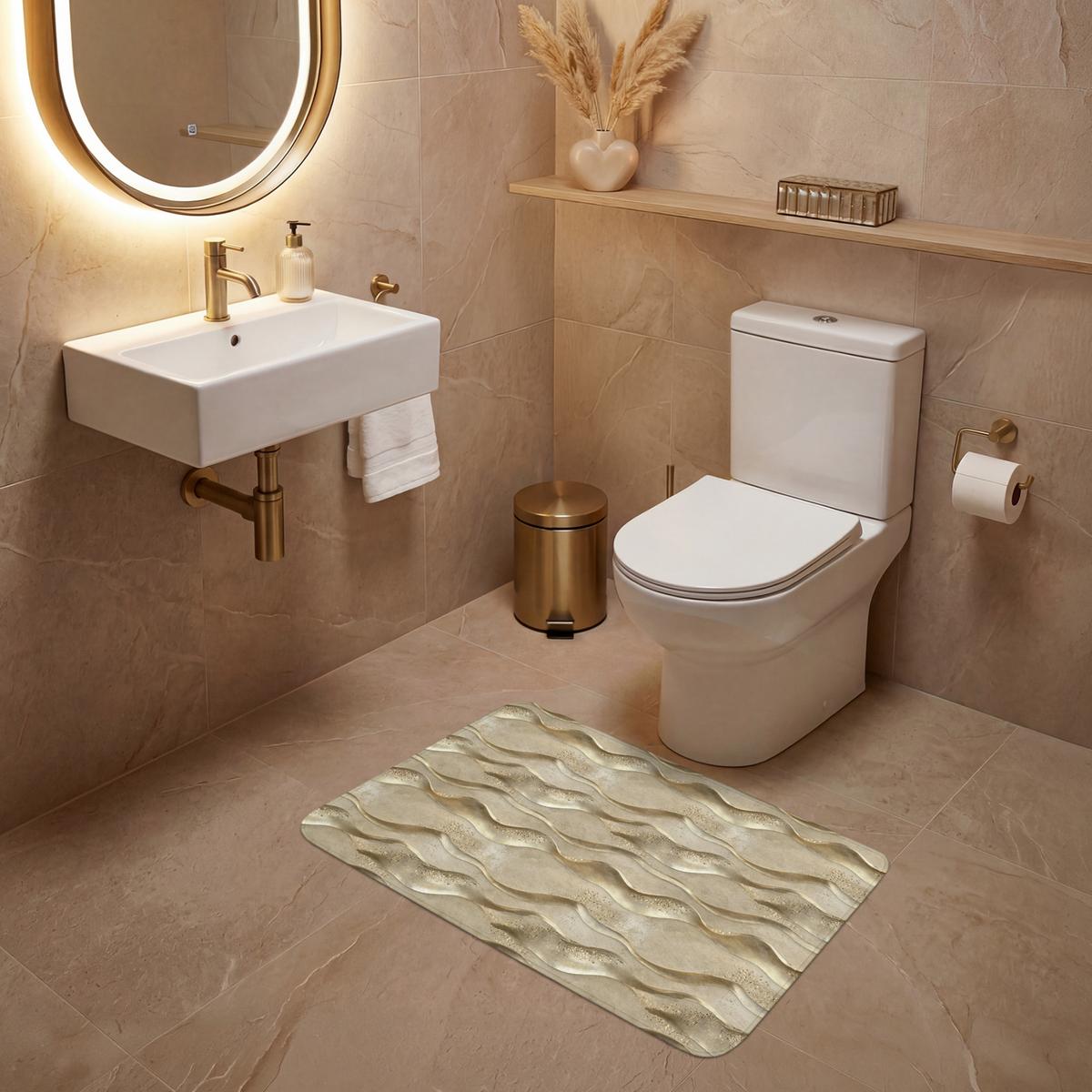 WC-VORLEGER Wellen - Muster - Gold Toilettenteppich 80x50 cm - Messingfarben, Textil (80/1cm) - OnlyWow