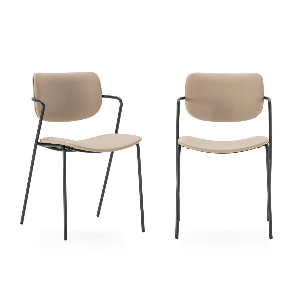 STÜHLEN (Set aus 2) mit schwarzen metallbeinen - maika 49/55/48 cm - Taupe, Kunststoff (55/48/49cm) - Calicosy