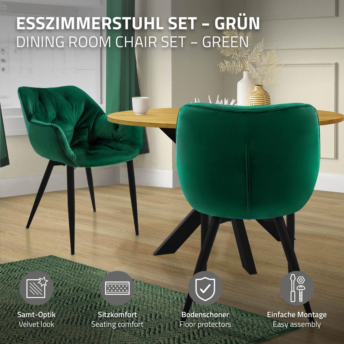 ESSZIMMERSTÜHLE 4er Set Dunkelgrün Samt - Dunkelgrün/Schwarz, Metall (67/83/59cm) - ML-DESIGN