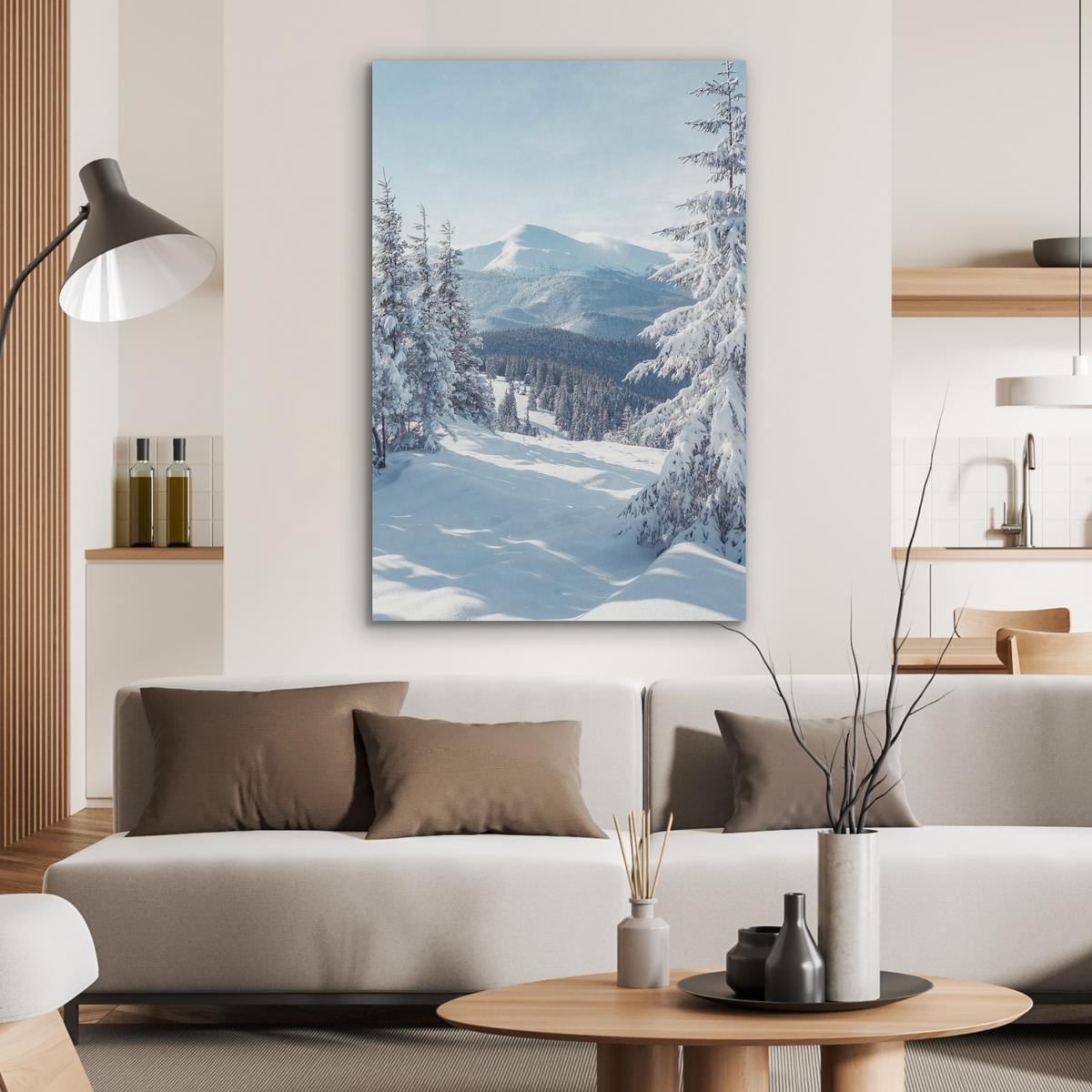AKUSTIKBILD Winterlandschaft - Natur - Berge - Bäume - Schnee Wanddeko 70x100 cm - Hellblau, Kunststoff (70/100/0.9cm) - MuchoWow