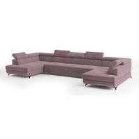 WOHNLANDSCHAFT URMANO Lila Velours-Stoff mit Schlaffunktion - Lila, Holz (395/89/190cm) - MASSENO