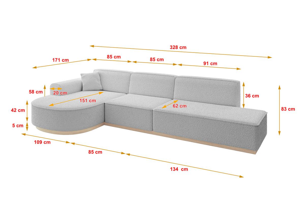 ECKSOFA Ottomane Links ARRIO-L2 - 328x171x83 cm Hellgrau - Hellgrau, Holzwerkstoff/Textil (328/171cm) - ALTDECOR