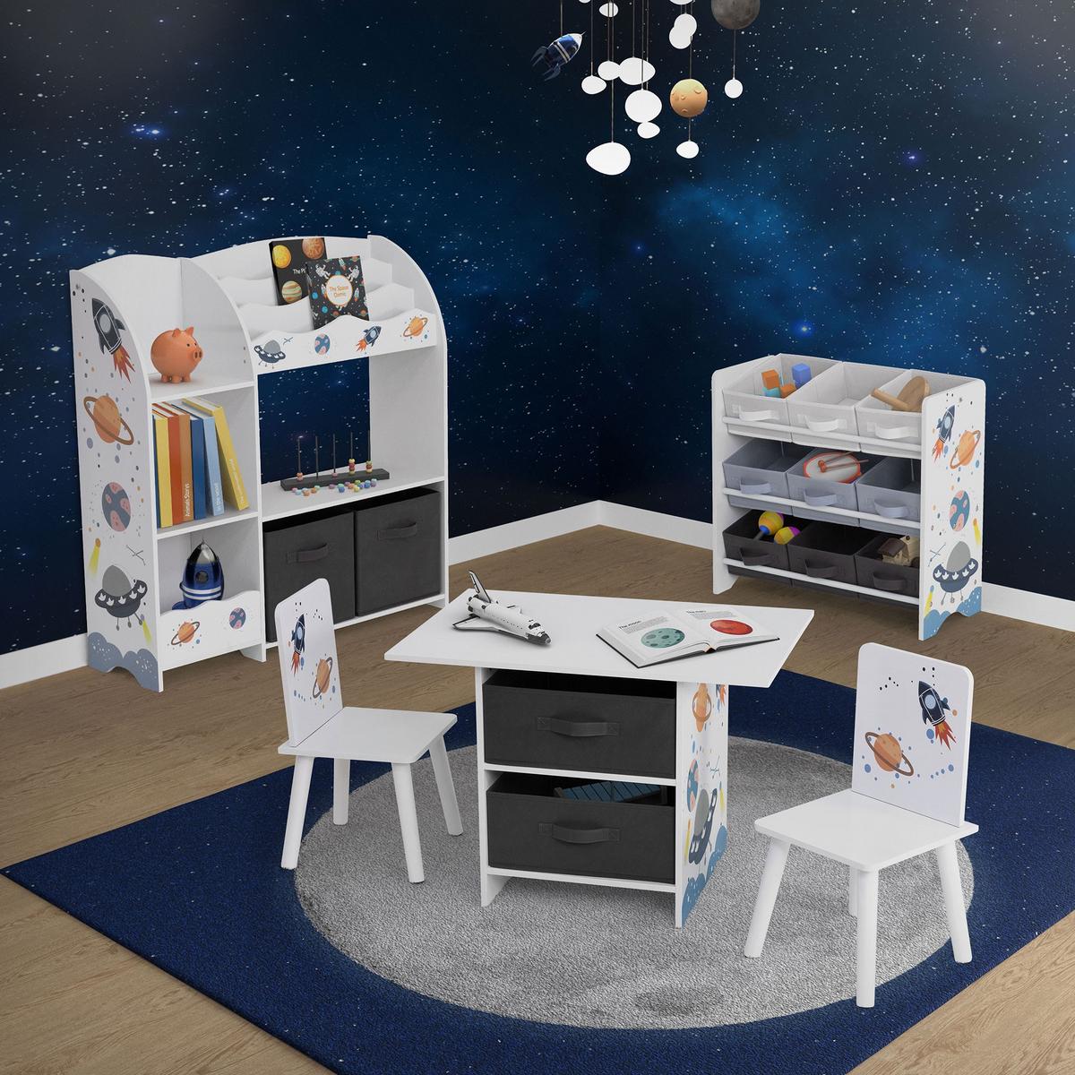 KINDERREGAL Weltraum Motiv 93 x 30 x 98 cm Weiß - Weiß, Holzwerkstoff (93/98/30cm) - Joyz