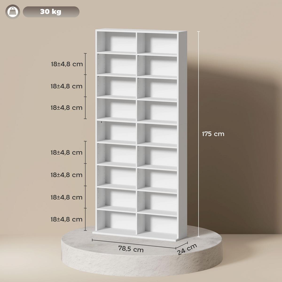 CD DVD Blueray Regal CD-Ständer mit 18 Fächern fürs Wohnzimmer Weiß - Weiß, Karton (24/175/78.5cm) - HOMCOM