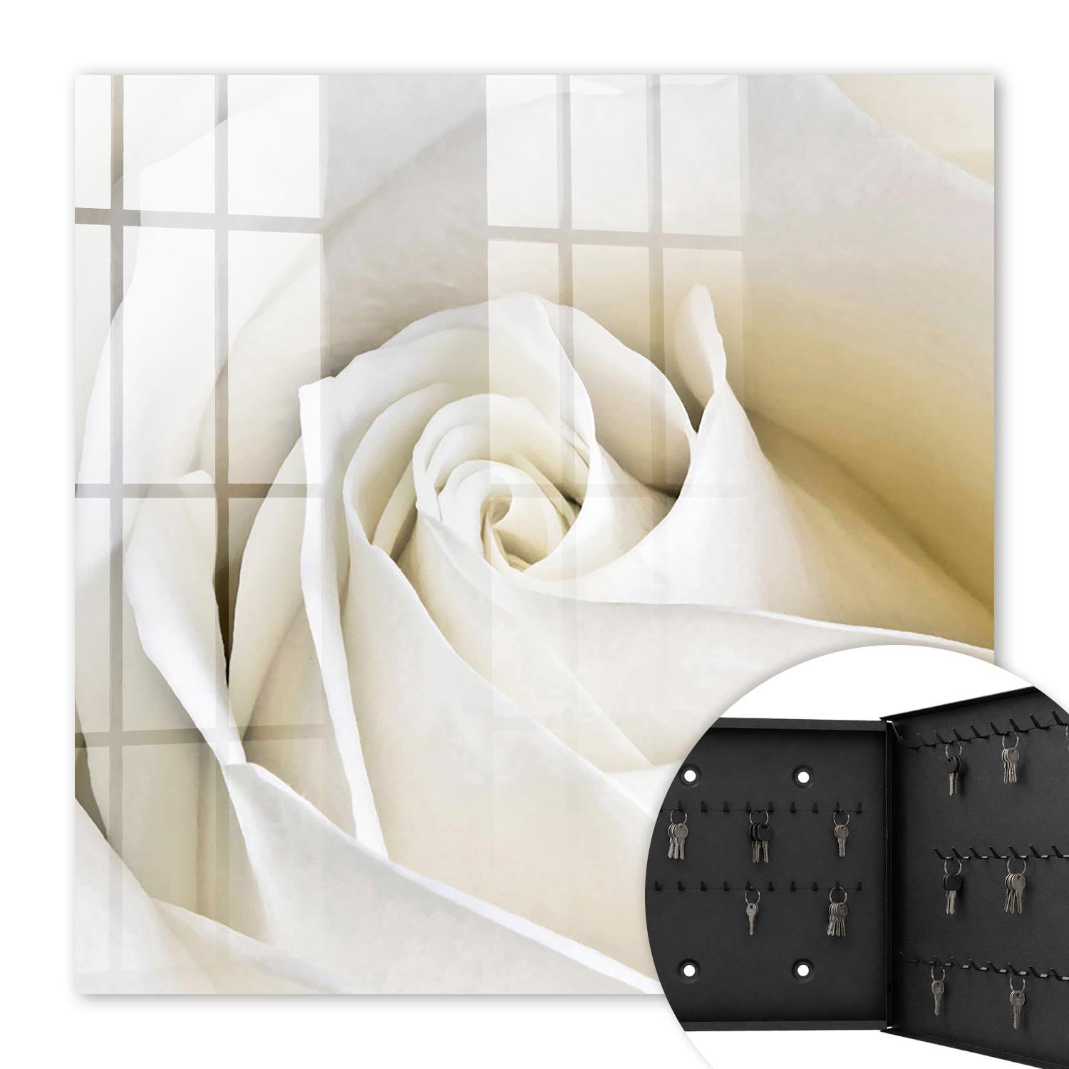 SCHLÜSSELBOX Schwarz 30x30 cm- Türöffnung nach rechts - Weiße Rose - Weiß, Metall (30/30/5cm) - TULUP