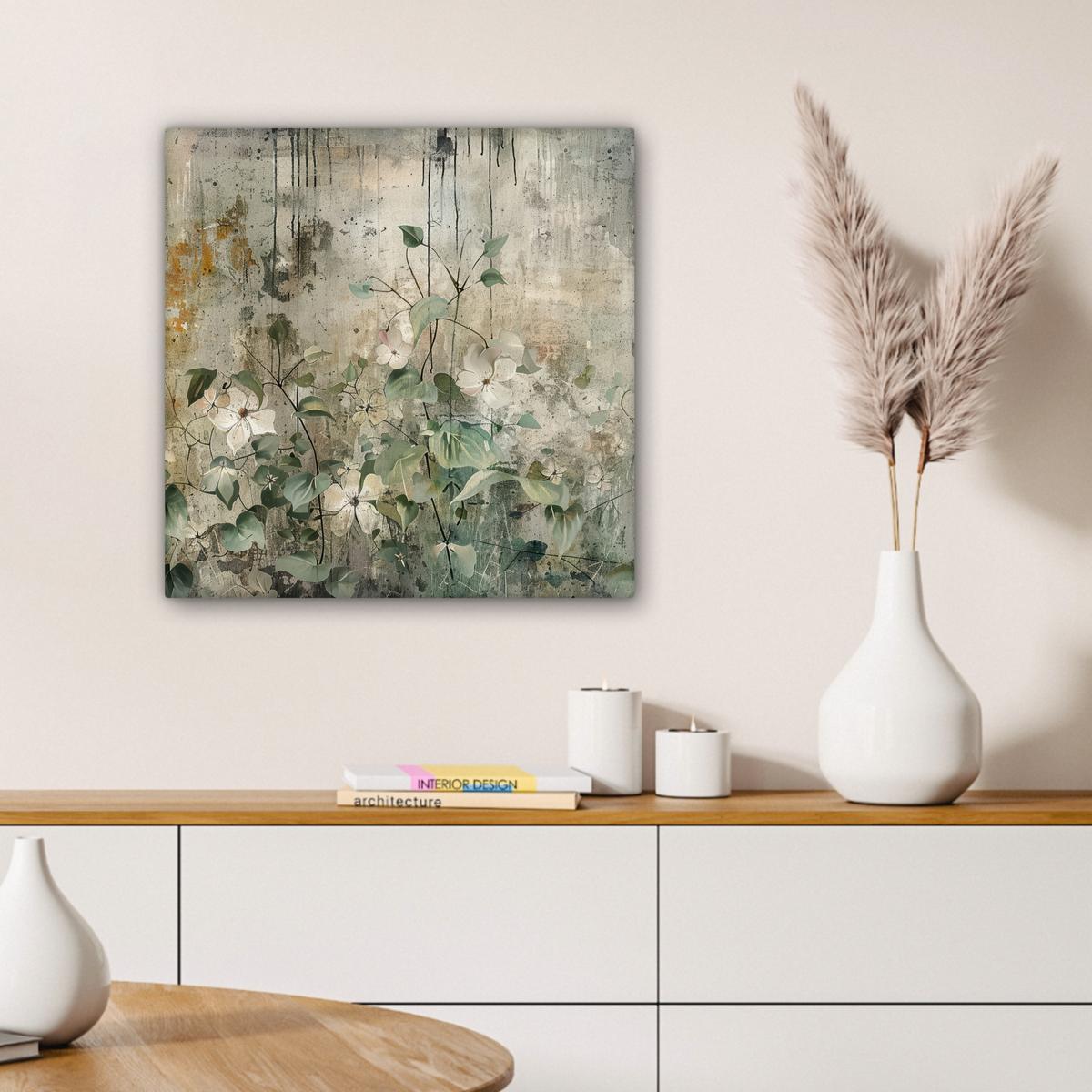 LEINWANDBILD Blumen - Blätter - Abstrakt - Modern Wandbild Wohnzimmer 50x50 cm - Grau, Textil (50/50cm) - MuchoWow