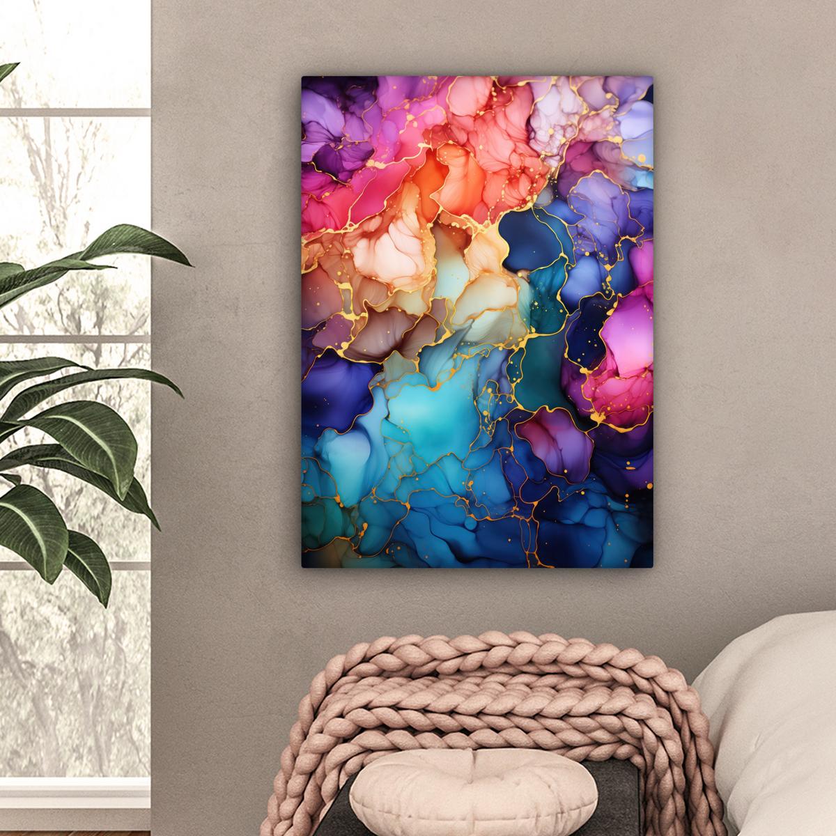 LEINWANDBILD Marmor - Bunt - Abstrakt Wandbild Wohnzimmer 60x80 cm - Multicolor, Textil (60/80cm) - MuchoWow