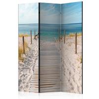 PARAVENT Beidseitig Bedruckter 3-tlg 135x172 cm Meer Strand und D nen - Multicolor, Holz/Textil (135/172/3cm) - Muralo