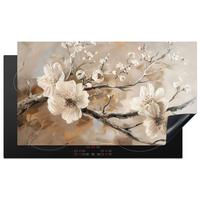HERDABDECKPLATTE Blumen - Abstrakt - Gemalt - Beige Ceranfeldabdeckung 90x52 cm - Kaschmir, Kunststoff (90/52/0.2cm) - MuchoWow