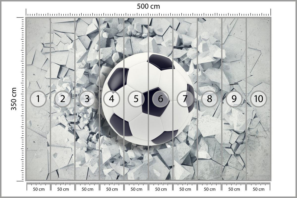 FOTOTAPETE für Kinderzimmer Fußball Riss Graue Wand Dynamik Sport 500x350 - Schwarz/Weiß, Papier (500/350cm) - Muralo