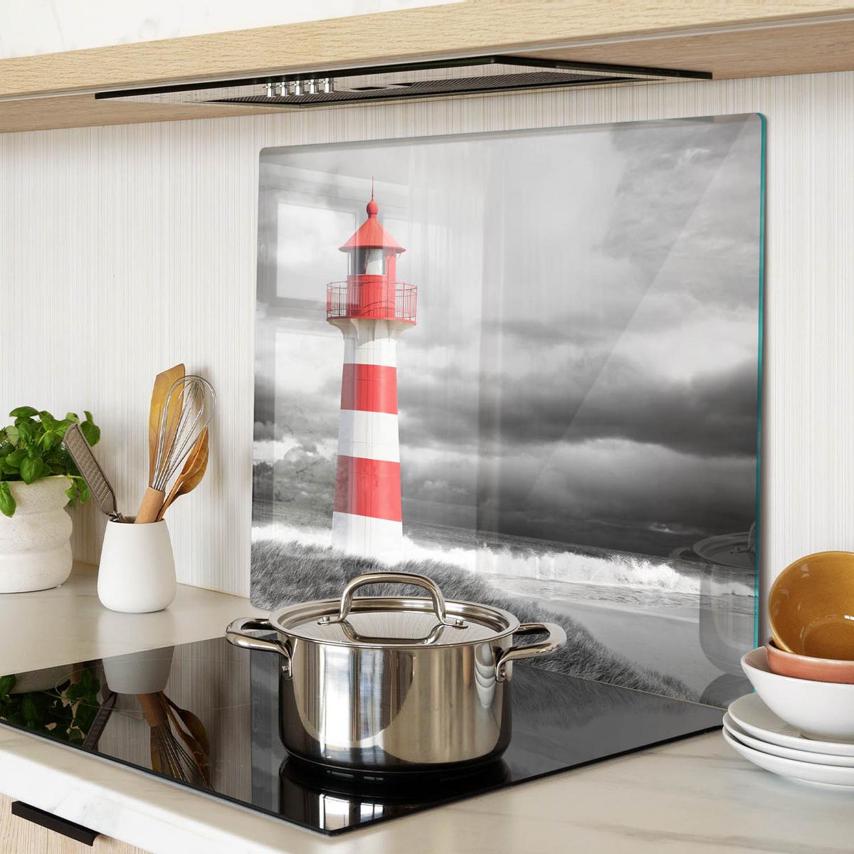 GLASPLATTE 60x52 cm Leuchtturm - Rot, Glas (60/0.4/52cm) - TULUP