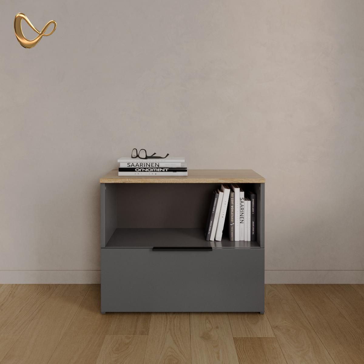 KOMMODE Piave Anthrazit/Sonoma mit klappe - Anthrazit/Sonoma Eiche, Holzwerkstoff (60/50/40cm) - Livinity®