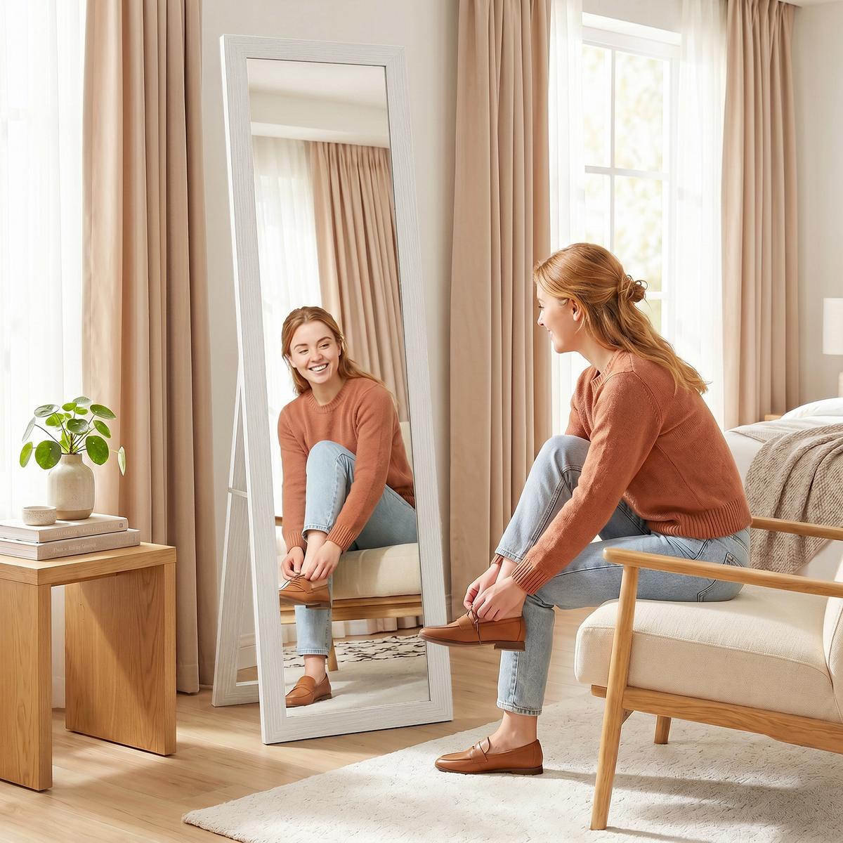 GANZKÖRPERSPIEGEL MDF Hartglas Weiß - Weiß, Holzwerkstoff (38/157/37cm) - HOMCOM