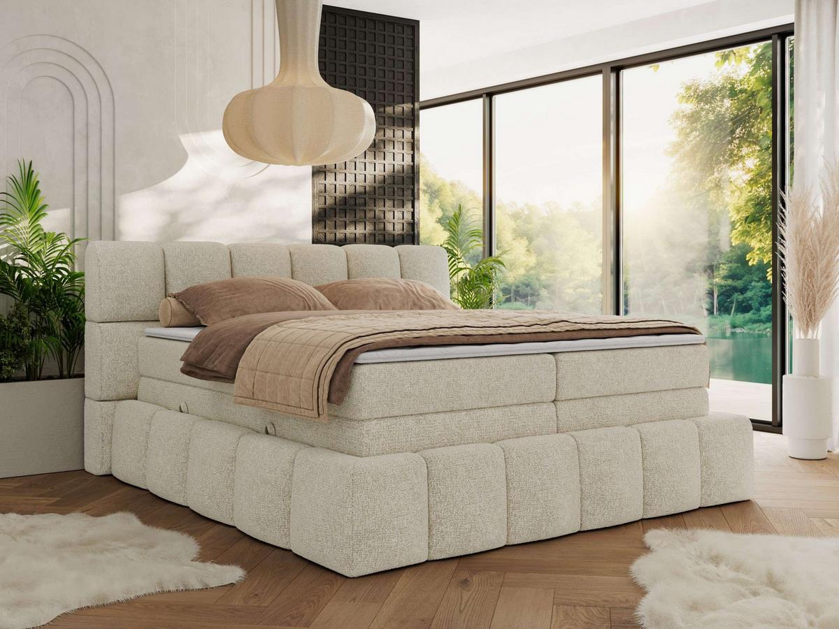 BOXSPRINGBETT NIRA KING 160/200 Creme Strukture - H3 - Creme, Holz/Textil (160/200cm) - MKS
