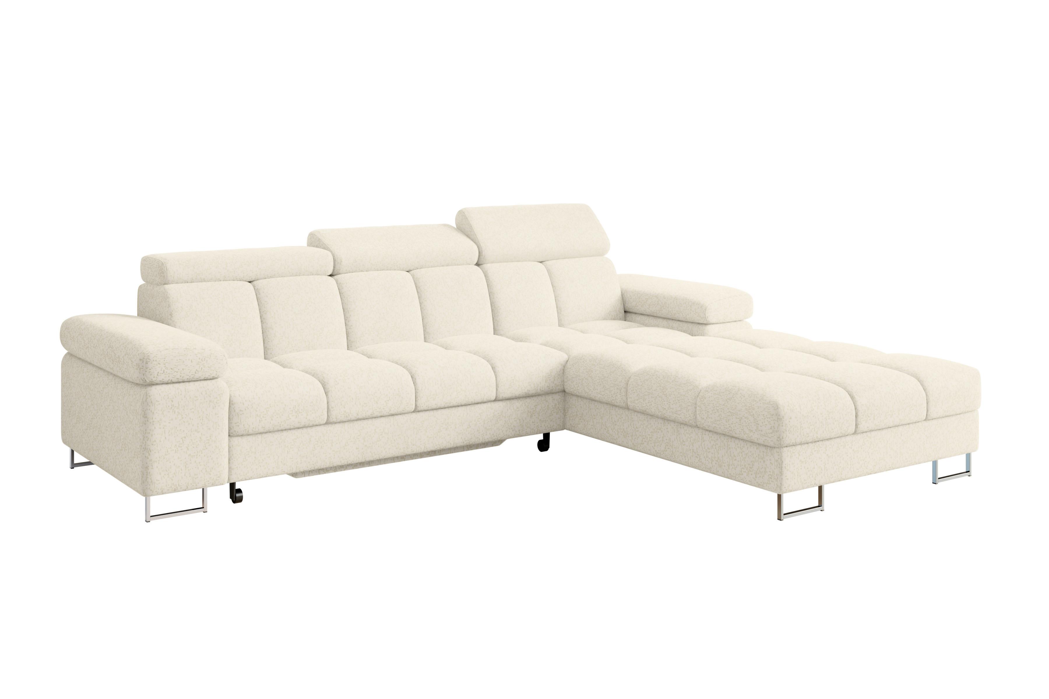 ECKSOFA mit Schlaffunktion Ottomane Rechts COMA L 271x203x79 Creme Tissu - Creme, Holzwerkstoff/Textil (203/271cm) - ALTDECOR