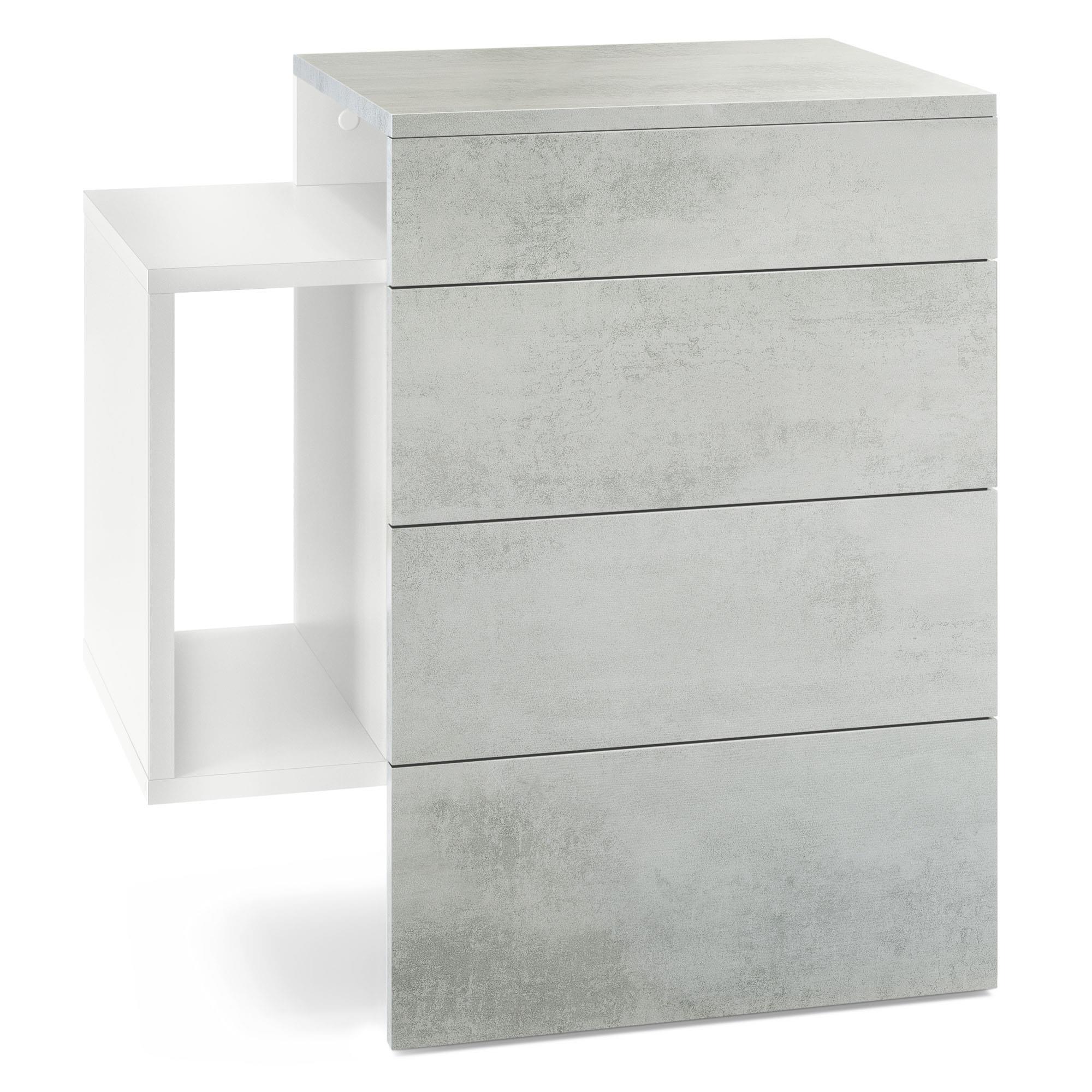 NACHTTISCH Queens Front in Beton Oxid Optik - Hellgrau, Holzwerkstoff (60/63/36cm) - Vladon