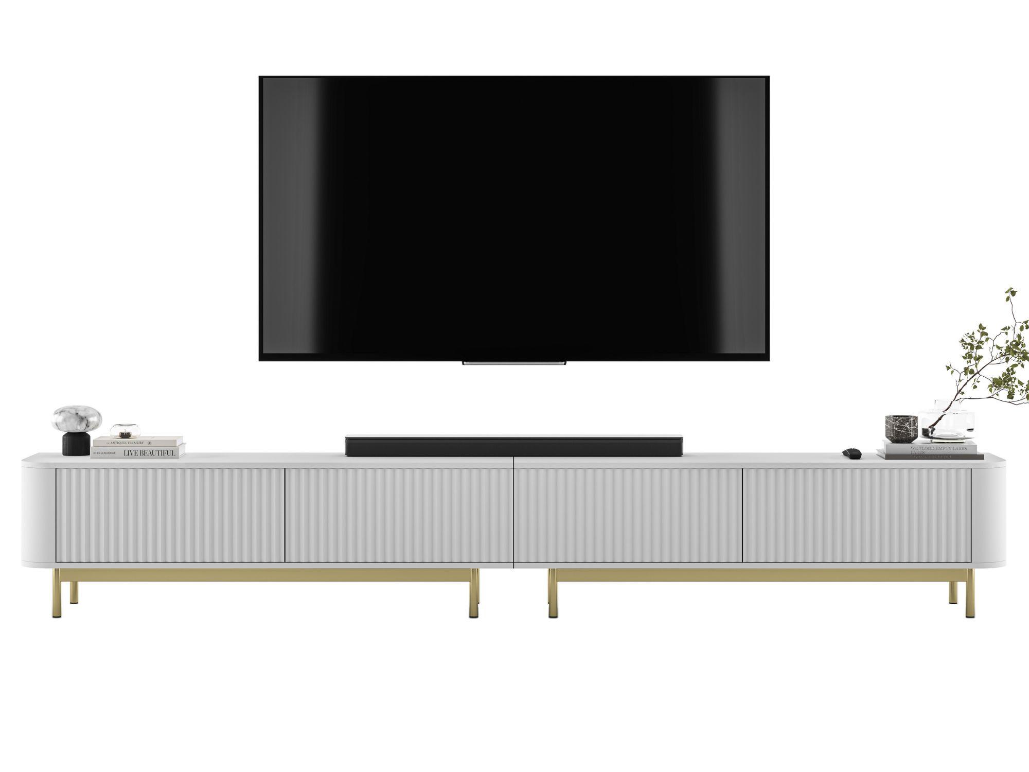 TV-LOWBOARD 2er-Set Aurora Weiß matt 280 cm mit Metallrahmen - Goldfarben/Weiß, Holzwerkstoff/Metall (280/44/35cm) - Meble Lindner