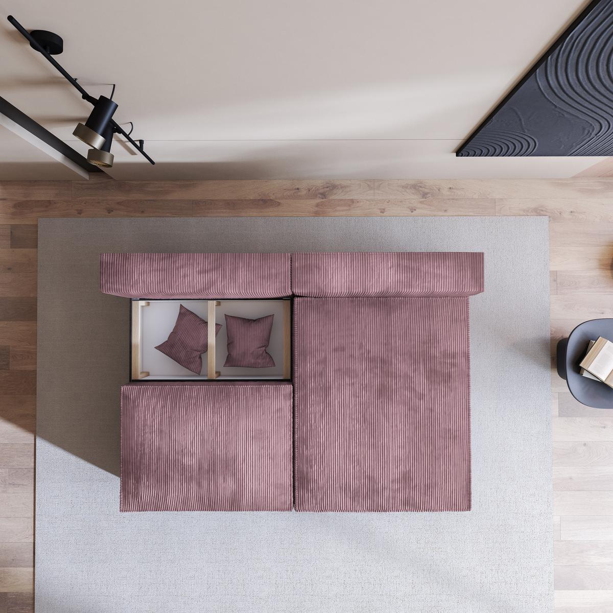 ECKSOFA FIORO P Lila Kordstoff mit Schlaffunktion - Lila/Grau, Holz/Kunststoff (204/148cm) - MASSENO
