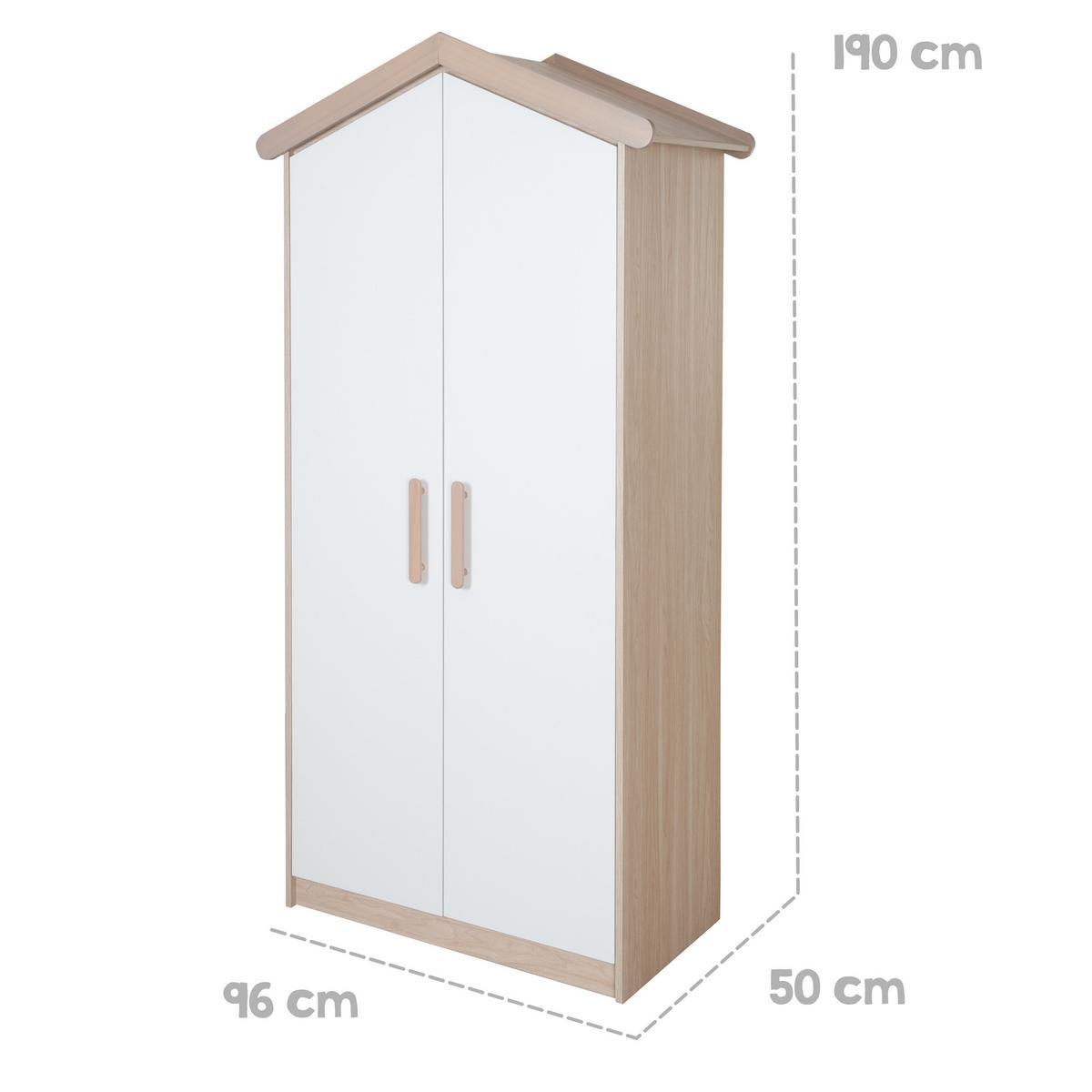 KINDERKLEIDERSCHRANK Cabane 2-türig - Eichefarben/Weiß, Holz/Holzwerkstoff (96/190/50cm) - Roba