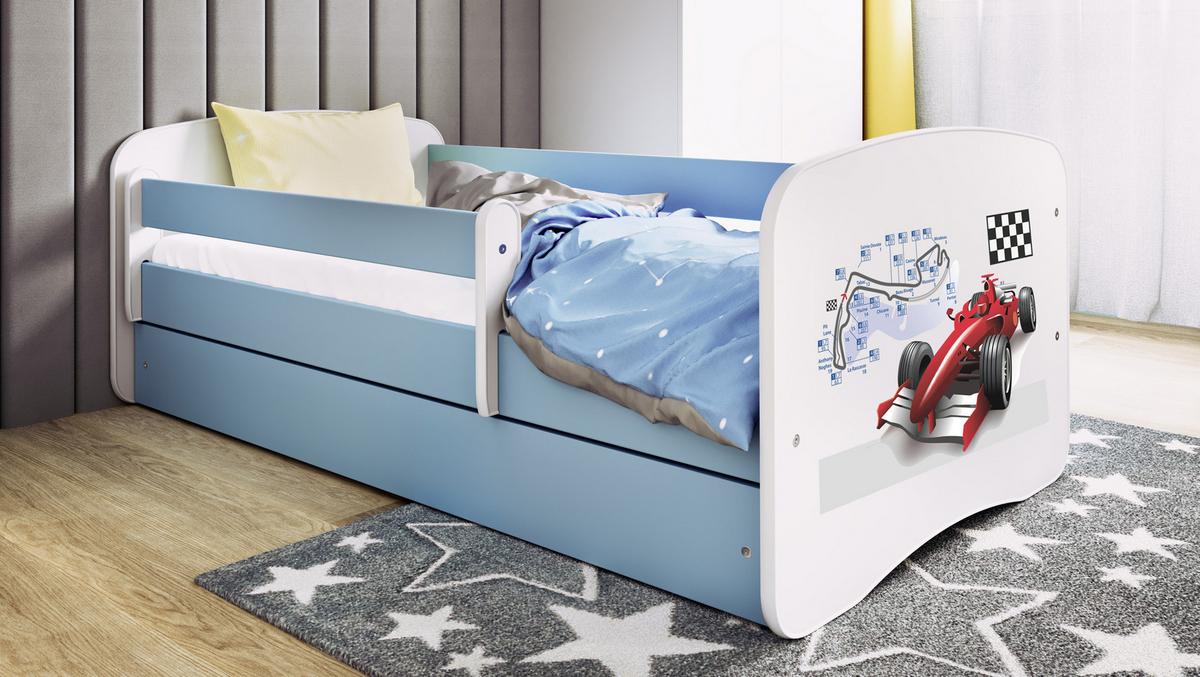 KINDERBETT Emily mit Schublade und Matratze, Blau 80x160 cm - Kirschrot, Holzwerkstoff (160/80cm) - WFL GROUP