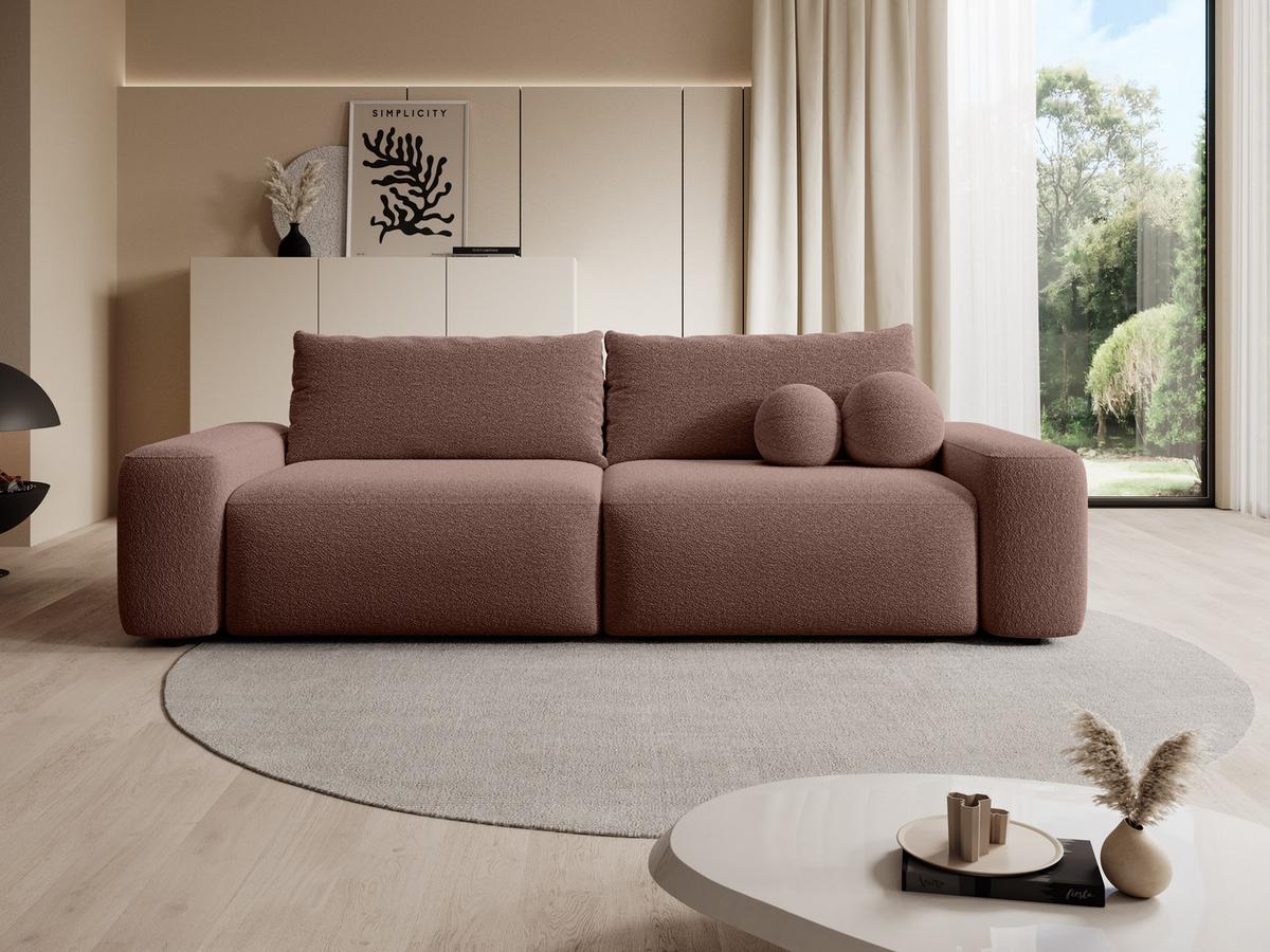 BETTSOFA RUOTA Braun Bucle-Stoff mit Schlaffunktion - Braun, Textil (105/87/257cm) - MASSENO