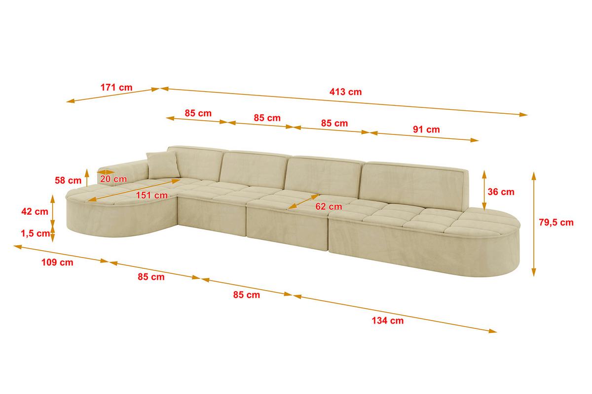 ECKSOFA Ottomane Links TARO-L3 - 413x171x79,5 cm Beige - Beige, Holzwerkstoff/Textil (413/171cm) - ALTDECOR