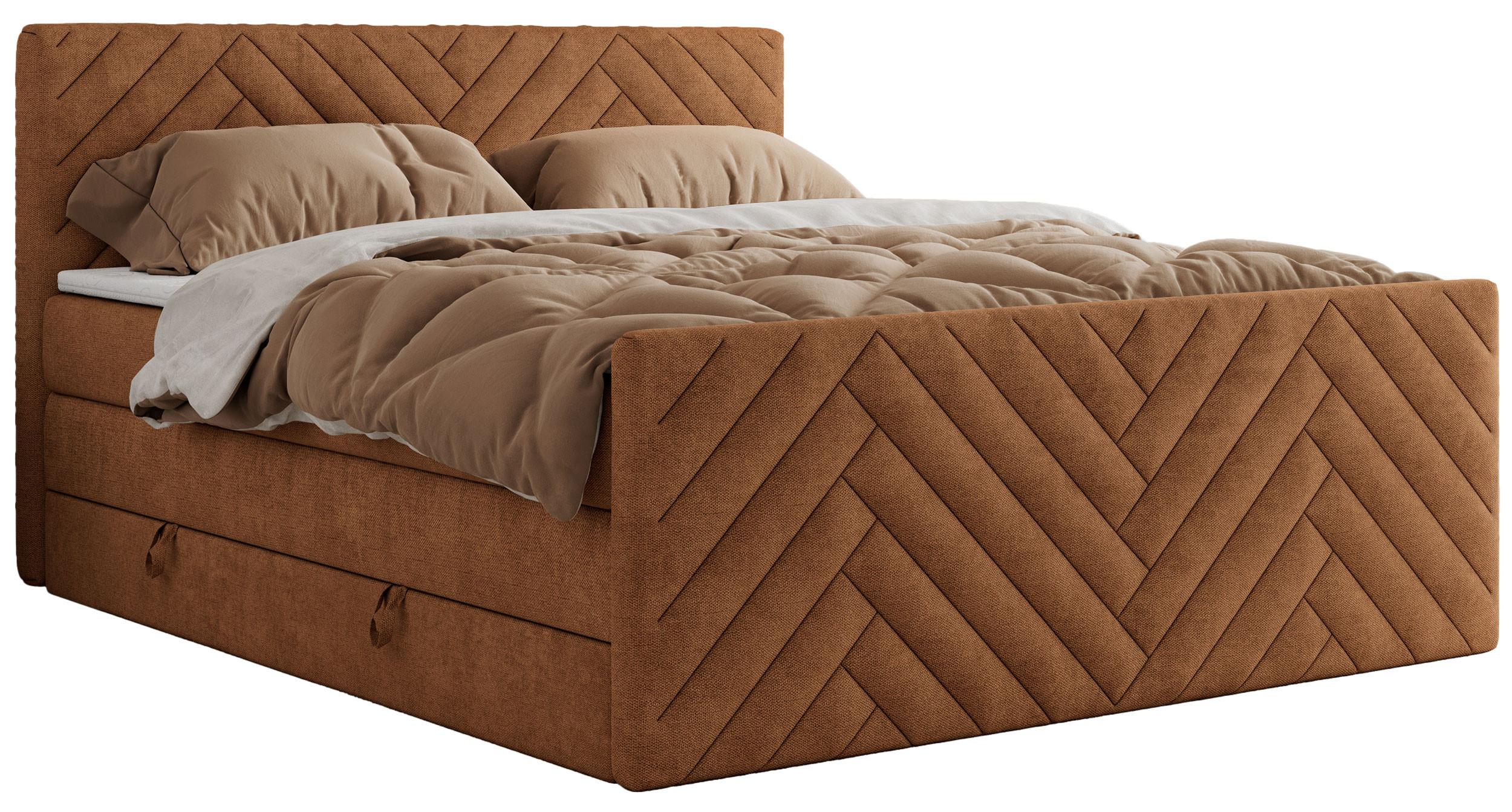 BOXSPRINGBETT PARIS KING DUO - 140/200 - Orange Struktur - H4 - Orange, Holz/Textil (140/200cm) - MKS