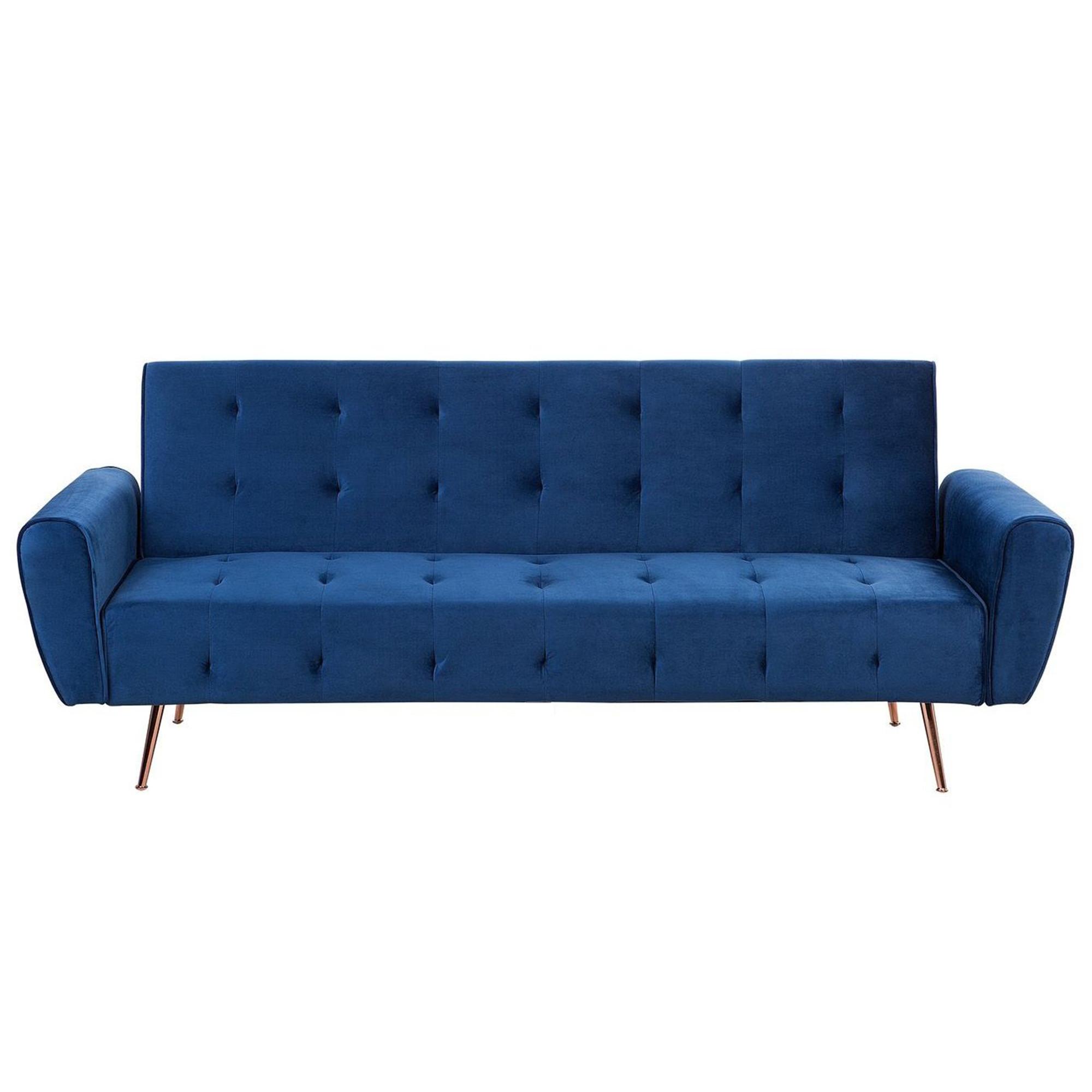 3-SITZER-SCHLAFSOFA Samtstoff Marineblau Selnes - Hellblau, Textil (212/85/84cm) - Beliani