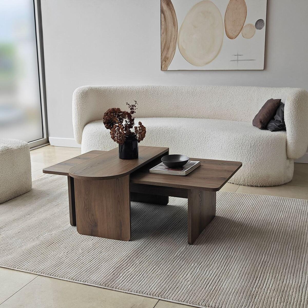 COUCHTISCHE 2er?Set asymmetrische Tischplatten L105 cm 105/60/35 cm - Naturfarben, Holzwerkstoff (65/60/35cm) - Calicosy