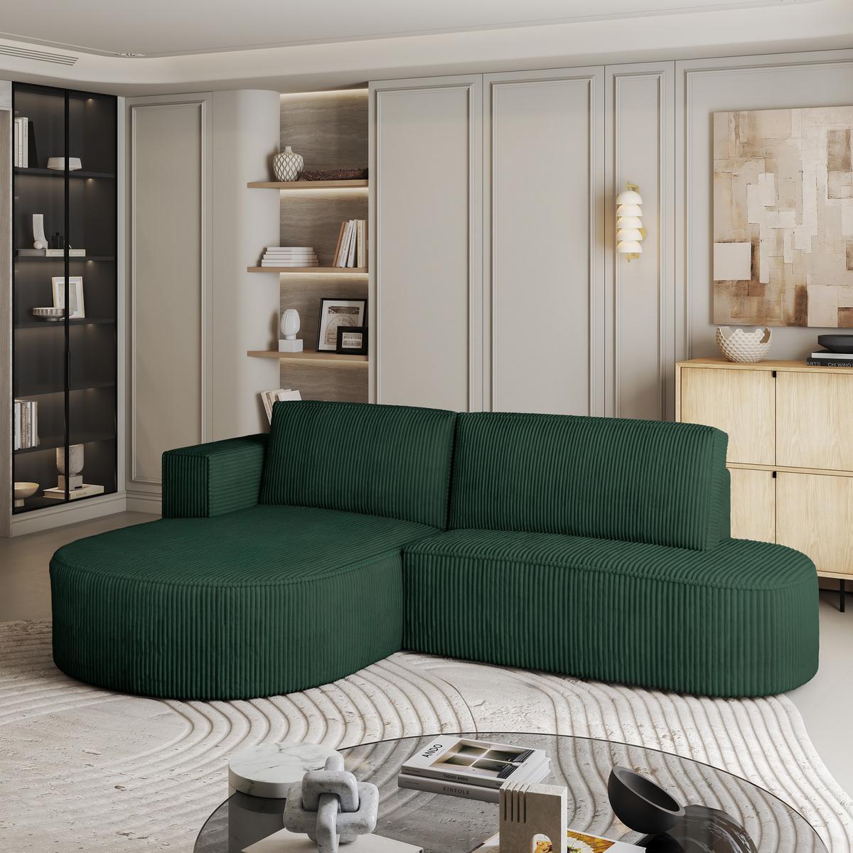 ECKSOFA CORTIO P L-S Grün Kordstoff mit Schlaffunktion - Grün, Holz (265/174cm) - MASSENO
