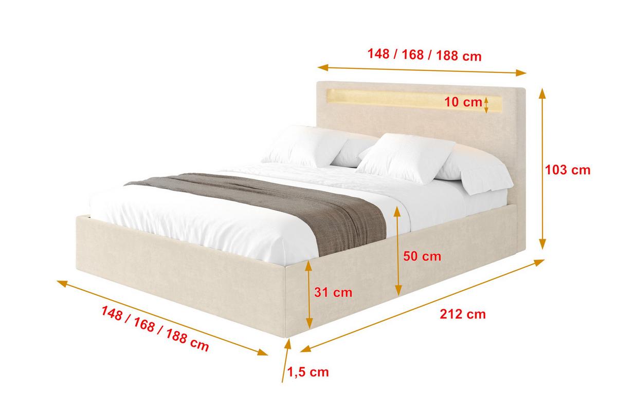 POLSTERBETT mit Bettkasten und Lattenrost, Boxbett ohne Matratze - GOLA 160x200 Beige - Beige, Holzwerkstoff/Textil (160/200cm) - ALTDECOR