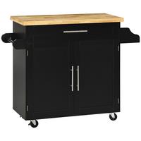 KÜCHENWAGEN, Gummiholz, Schwarz, 109 x 40 x 89 cm - Schwarz, Holzwerkstoff (40/89/109cm) - HOMCOM