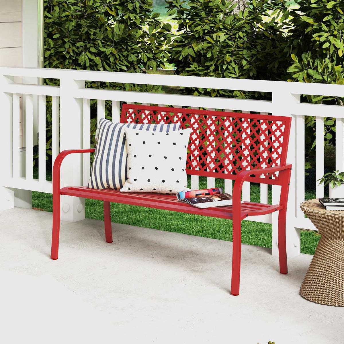GARTENBANK Rot - Rot, Metall (127/86/62cm) - COSTWAY