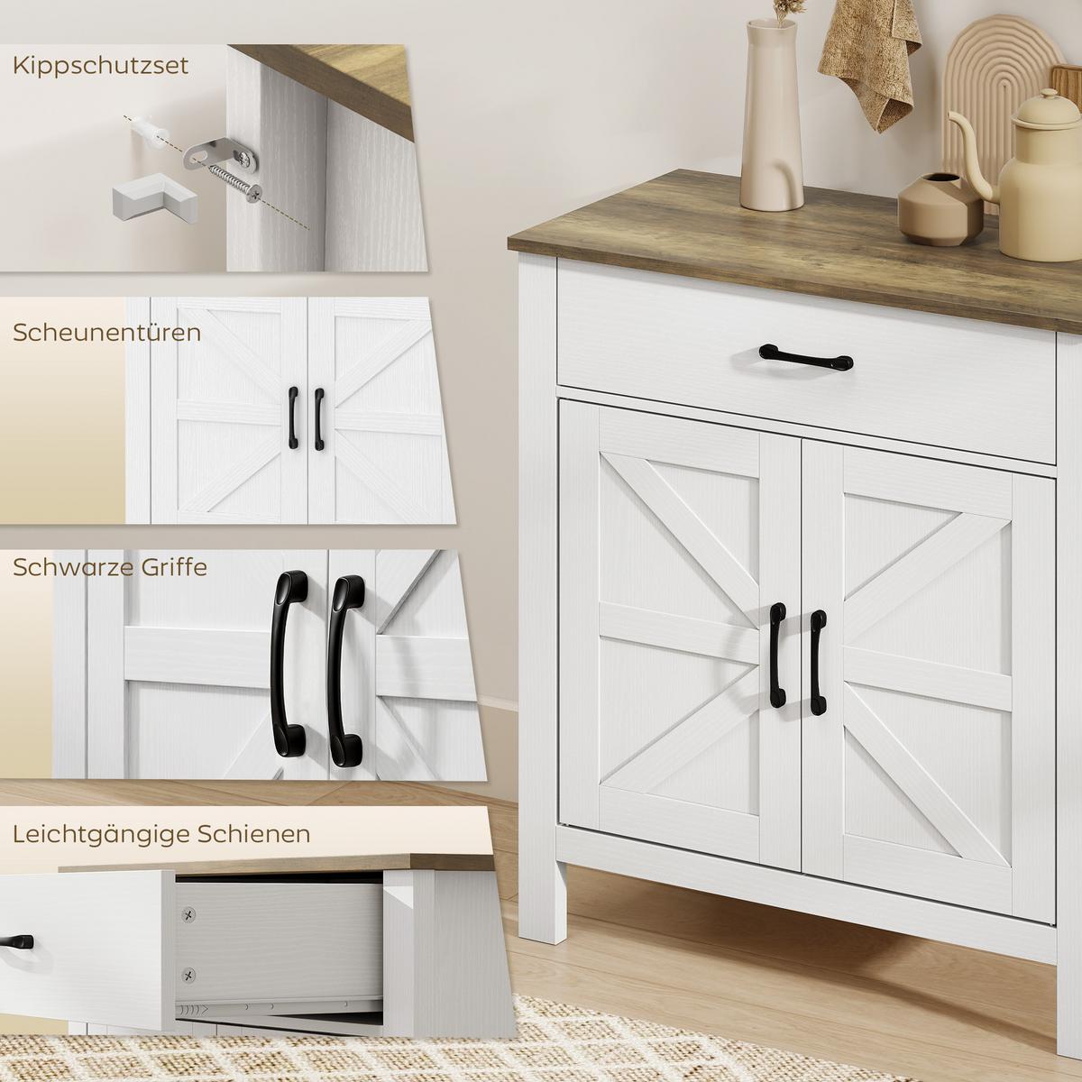SIDEBOARD Spanplatte 77/40/82 cm Weiß - Weiß, Holzwerkstoff (39.3/81.5/77cm) - HOMCOM