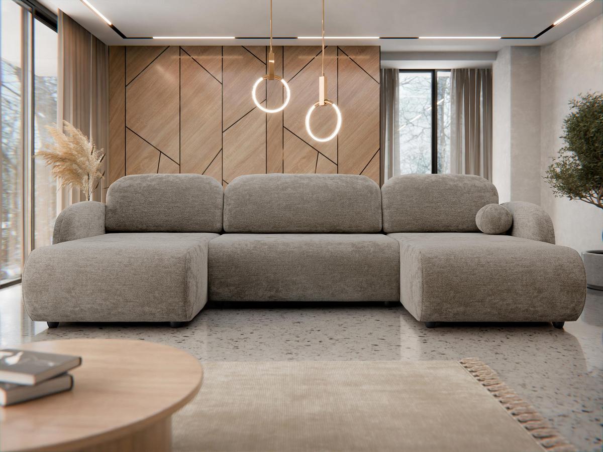 WOHNLANDSCHAFT Dream U - Hellbraun/Schwarz, Holz/Kunststoff (318/88/160cm) - MIRJAN24