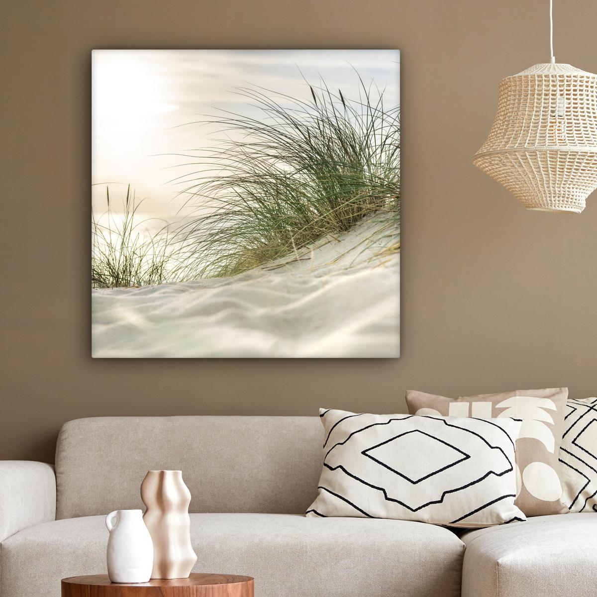 LEINWANDBILD Dünen mit Strandhafer in der Sonne des Nationalparks Schleswig-Holsteinisches Wattenmeer Deko Groß 90x90 cm - Creme, Textil (90/90cm) - MuchoWow